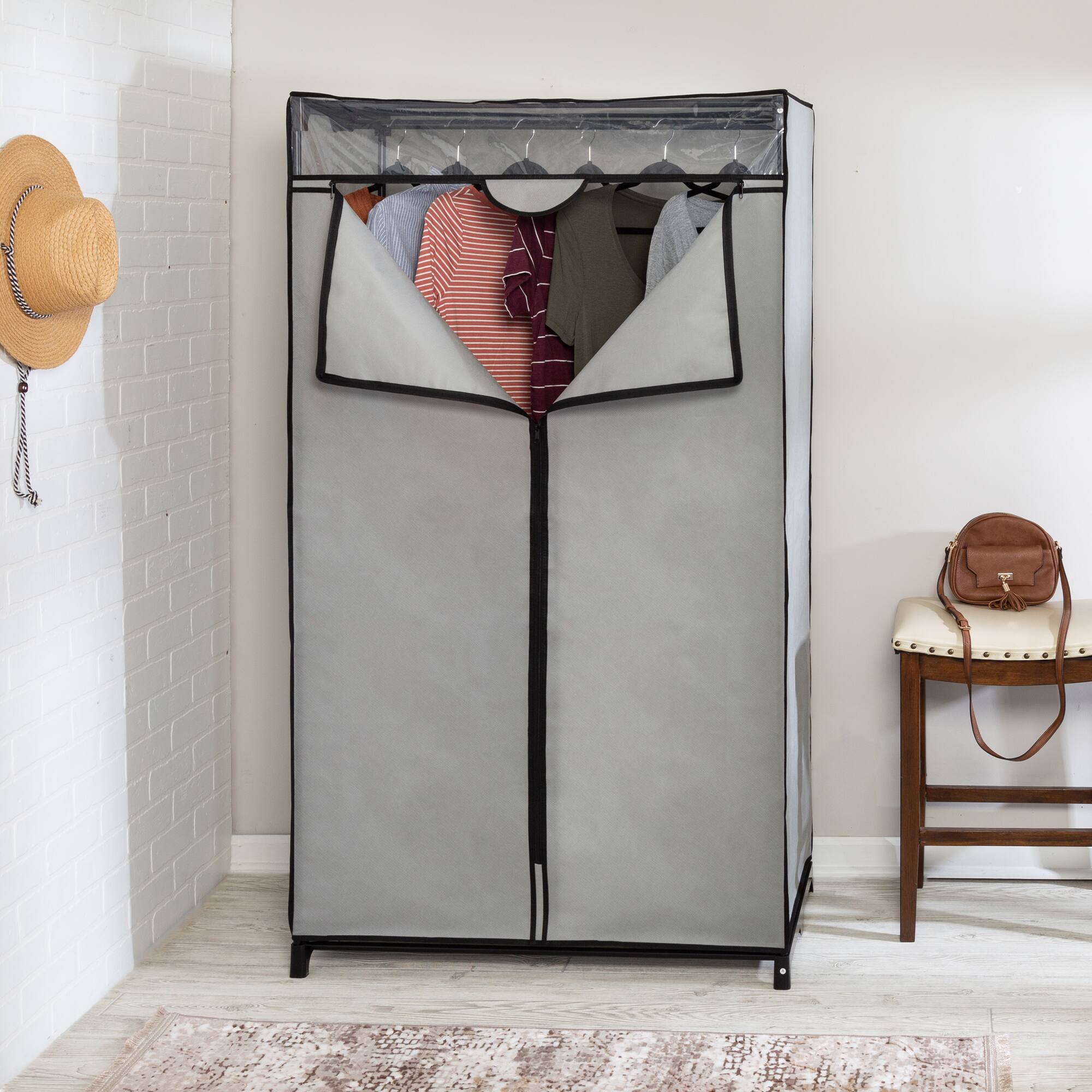 Honey Can Do 36" Gray Double Door Portable Wardrobe Closet
